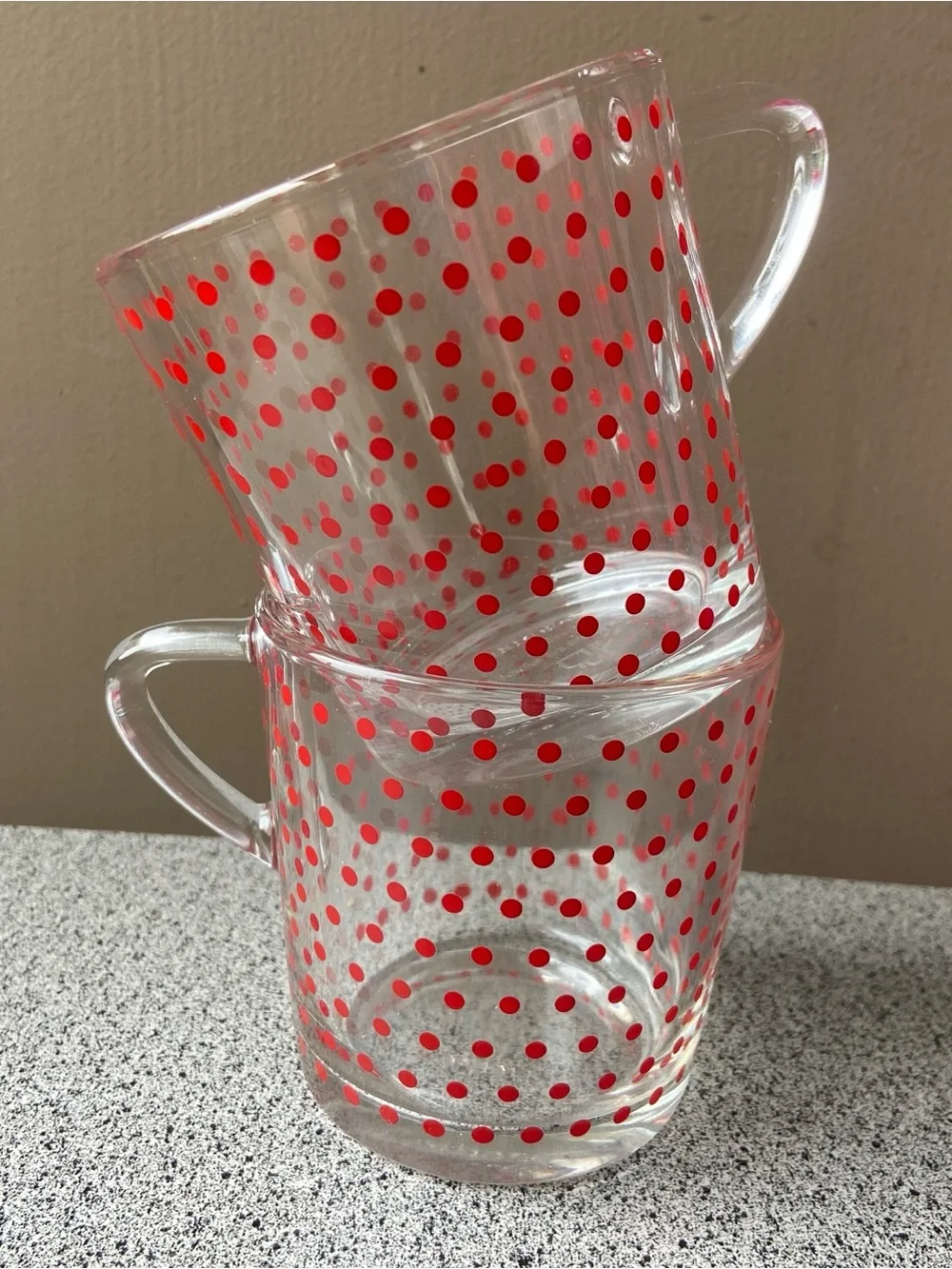 Vintage Ikea Glass Mug: Retro Red Polka Dot Pattern Made in France
